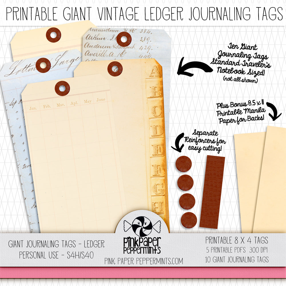 Giant Junk Journaling Ledger Paper Tags – Pink Paper Peppermints