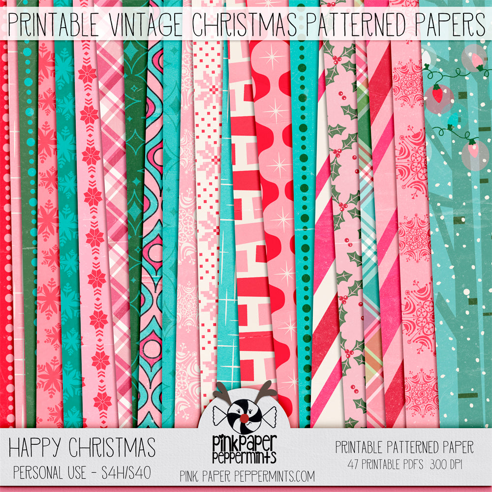 Happy Christmas - Printable Vintage Christmas Inspired digital paper kit -  For Junk Journals, Faith Journals, Bible Journaling or Scrapbooking
