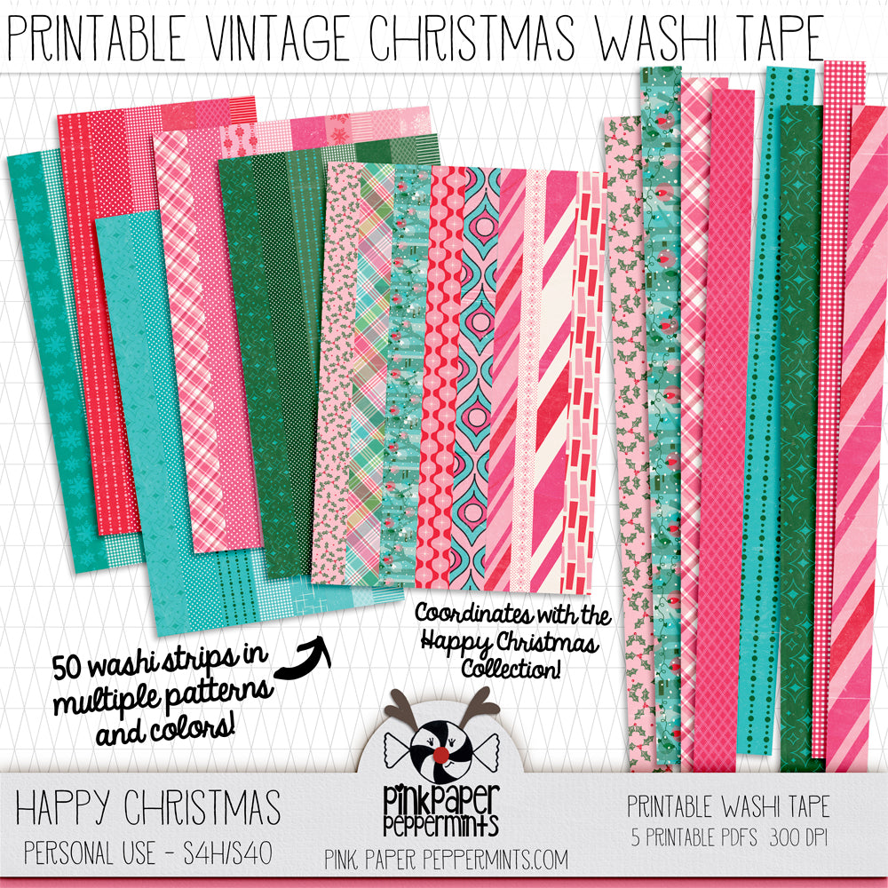 Happy Christmas - Digital Christmas Washi Tape - For Junk Journals, Fa –  Pink Paper Peppermints
