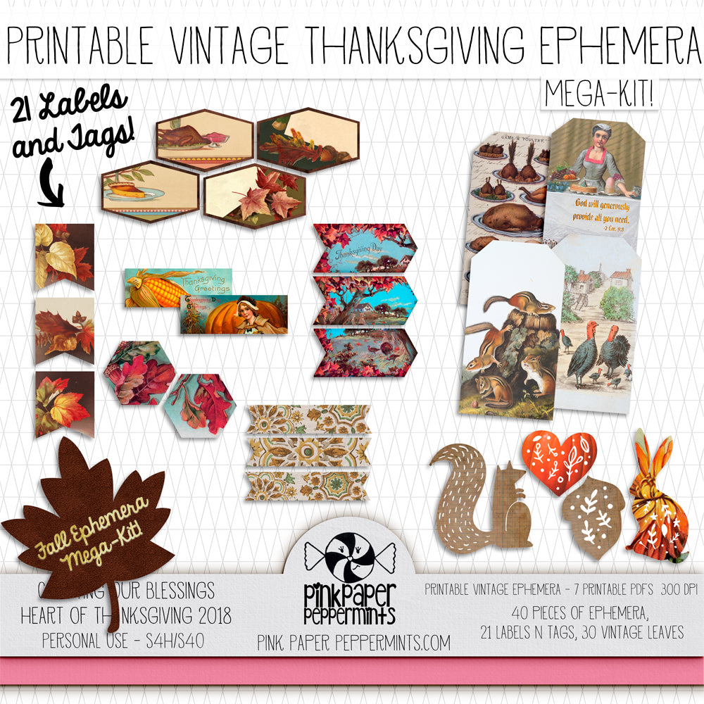 Heart of Thanksgiving 18 - Printable Vintage Mini Junk Journal Kit -Tags,  Labels, Ephemera and More! - Faith Journal Kit - Perfect for Scrapbooking
