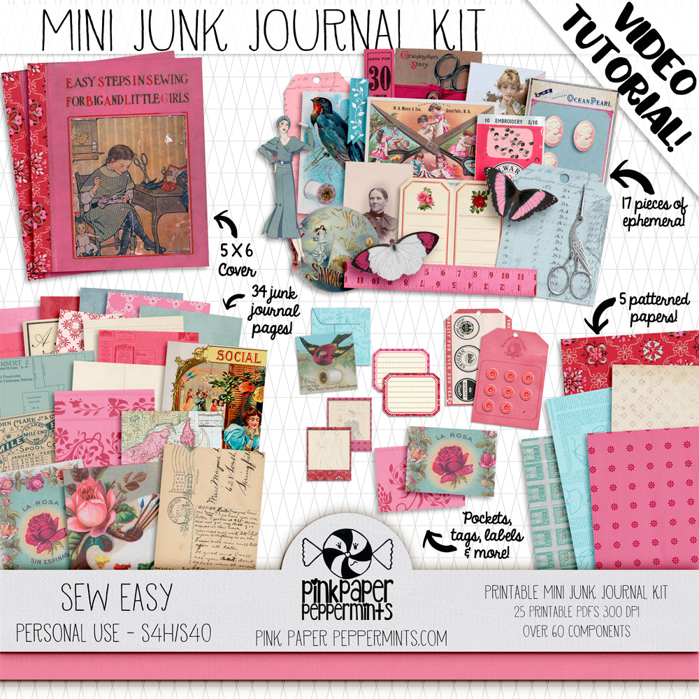 Sew Easy - Vintage Sewing Themed Mini Junk Journal Kit - For Junk  Journaling, Faith Journaling, Bible Journaling or Scrapbooking