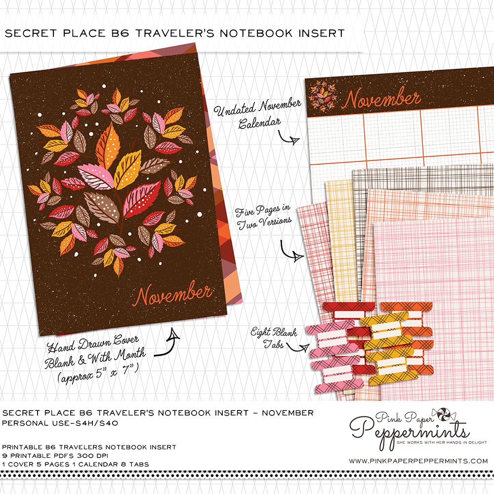 Printable B6 Blank Traveler's Notebook Insert Planner November