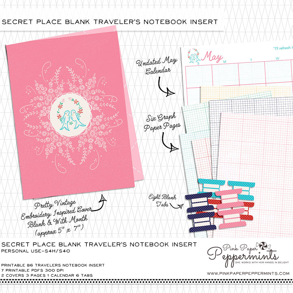 Printable B6 Blank Traveler's Notebook Insert Planner May
