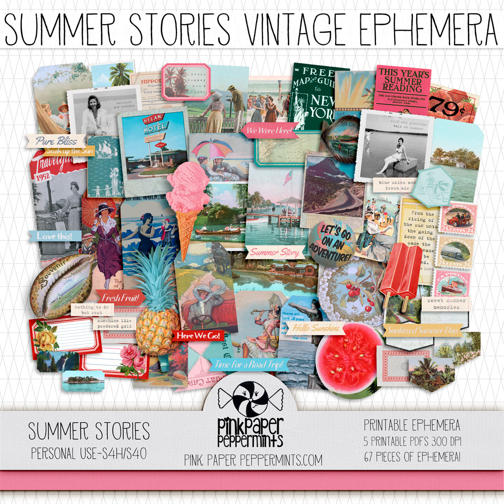 Summer Stories - Printable Vintage Vacation Ephemera - Junk Journal Kit -  Perfect for Scrapbooking, Junk Journaling, Faith Journaling, Art Journals 